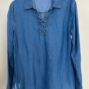crown & ivy Blue Lace-Up Blouse